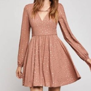 BCBG Generation, long sleeve dress in Dusty Pink Color w/ Foil Stars print.